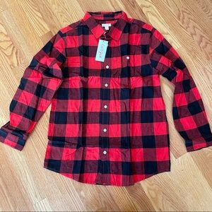 Cat & Jack Boys Button Down Red and Black Buffalo Check Shirt Sz XXL 18 NWT
